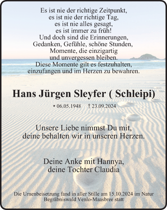 Traueranzeige von Hans Jürgen Sleyfer von Tageszeitung