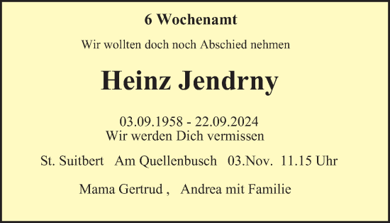 Traueranzeige von Heinz Jendrny von Tageszeitung