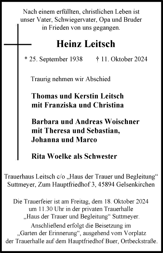 Traueranzeige von Heinz Leitsch von Tageszeitung