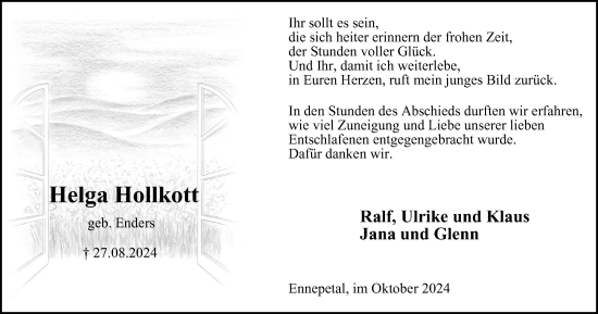 Traueranzeige von Helga Hollkott von Tageszeitung