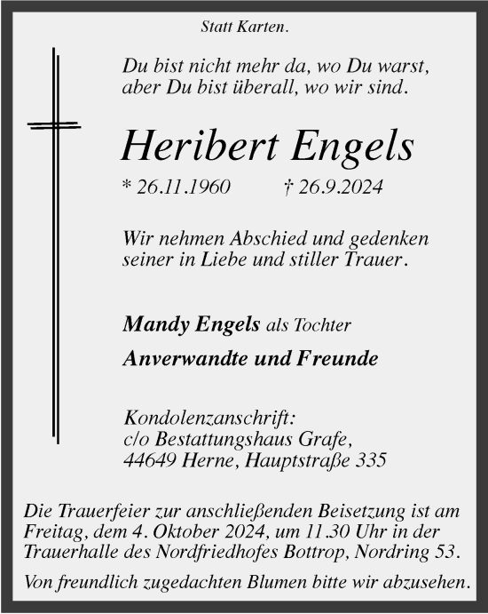 Traueranzeige von Heribert Engels von Tageszeitung