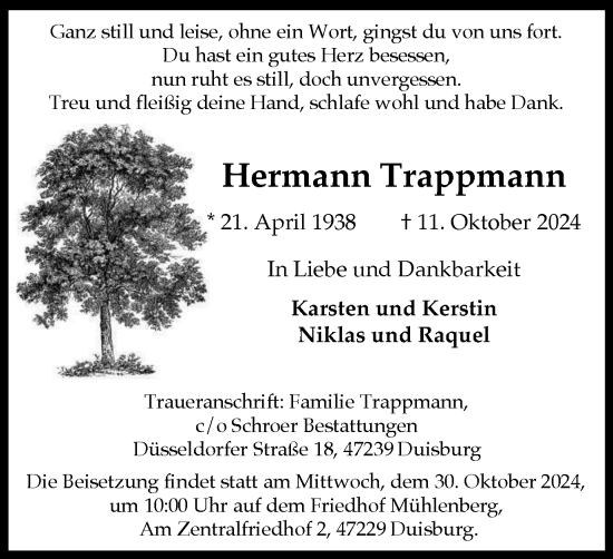 Traueranzeige von Hermann Trappmann von Tageszeitung