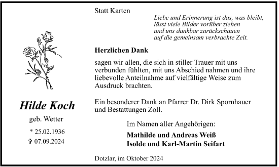 Traueranzeige von Hilde Koch von Tageszeitung