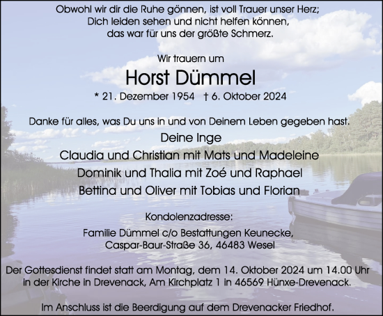 Traueranzeige von Horst Dümmel von Tageszeitung