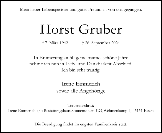 Traueranzeige von Horst Gruber von Tageszeitung