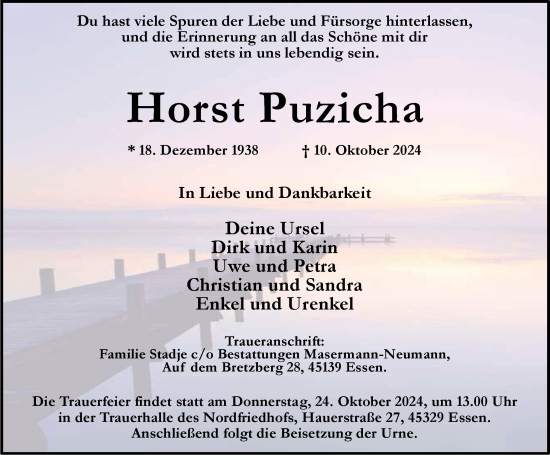 Traueranzeige von Horst Puzicha von Tageszeitung