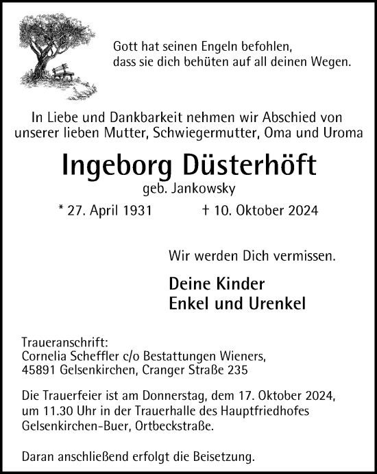 Traueranzeige von Ingeborg Düsterhöft von Tageszeitung