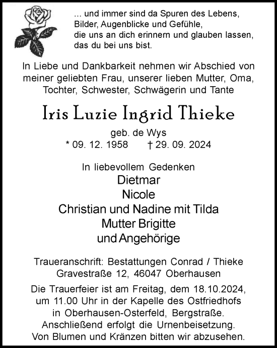 Traueranzeige von Iris Luzie Ingrid Thieke von Tageszeitung