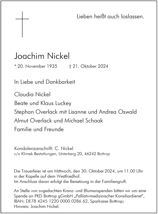 Traueranzeige von Joachim Nickel von Tageszeitung