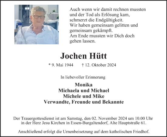 Traueranzeige von Jochen Hütt von Tageszeitung