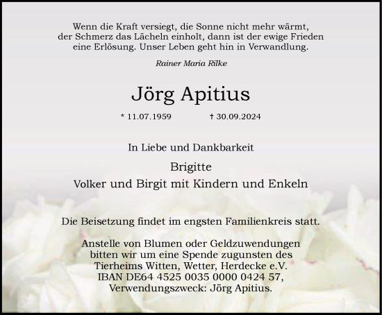 Traueranzeige von Jörg Apitius von Tageszeitung