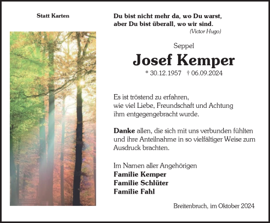 Traueranzeige von Josef Kemper von Tageszeitung