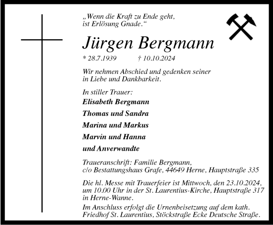 Traueranzeige von Jürgen Bergmann von Tageszeitung