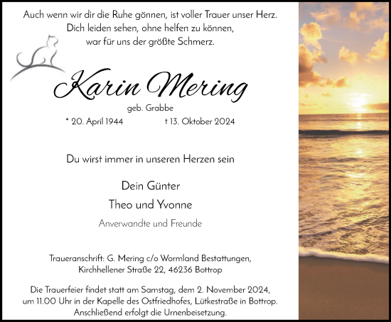 Traueranzeige von Karin Mering von Tageszeitung
