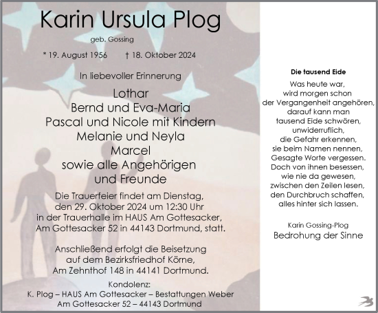 Traueranzeige von Karin Ursula Plog von Tageszeitung