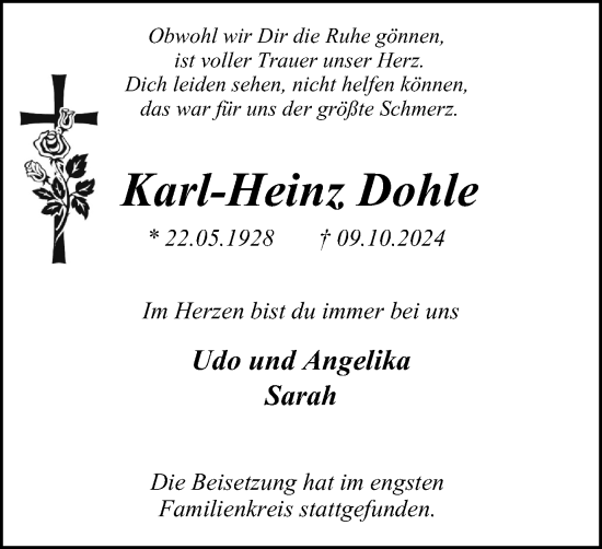 Traueranzeige von Karl-Heinz Dohle von Tageszeitung