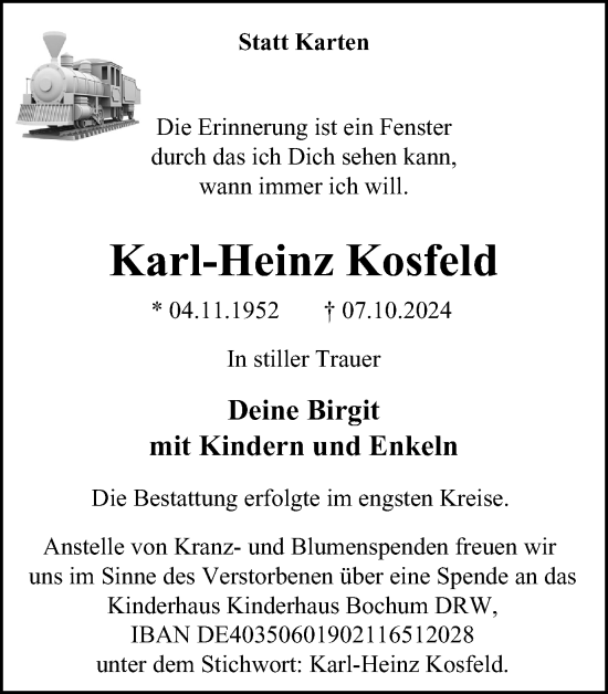 Traueranzeige von Karl-Heinz Kosfeld von Tageszeitung