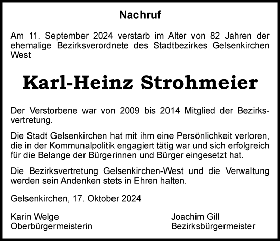 Traueranzeige von Karl-Heinz Strohmeier von Tageszeitung