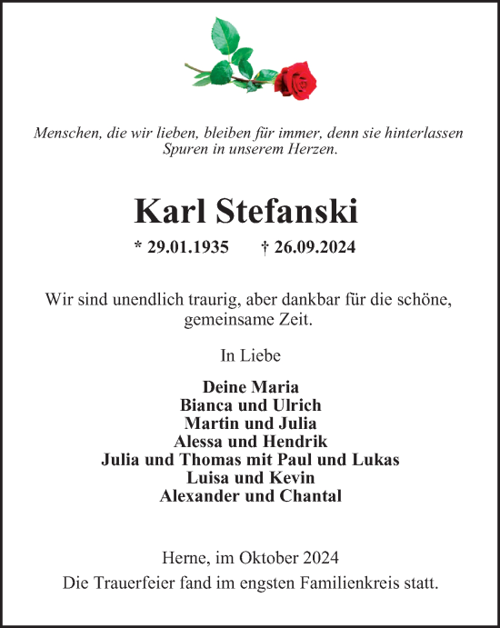 Traueranzeige von Karl Stefanski von Tageszeitung