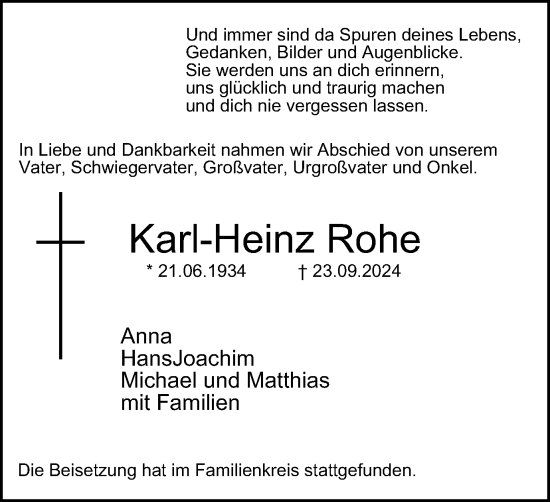 Traueranzeige von Karl­Heinz Rohe von Tageszeitung
