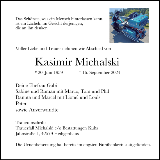 Traueranzeige von Kasimir Michalski von Tageszeitung