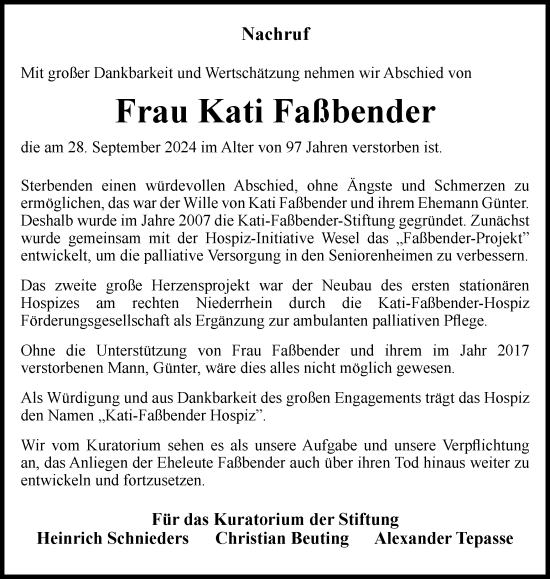 Traueranzeige von Kati Faßbender von Tageszeitung