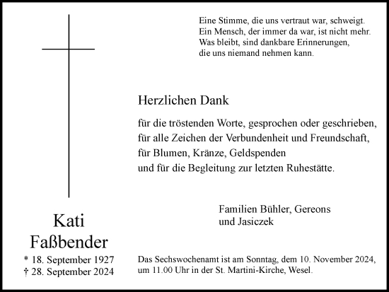Traueranzeige von Kati Faßbender von Tageszeitung