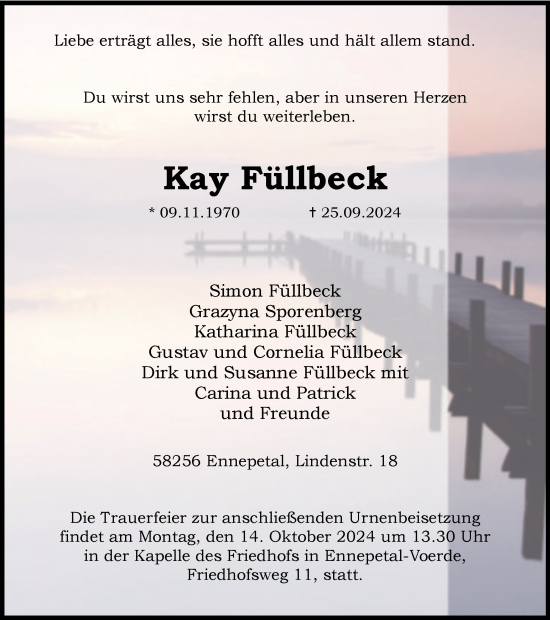 Traueranzeige von Kay Füllbeck von Tageszeitung