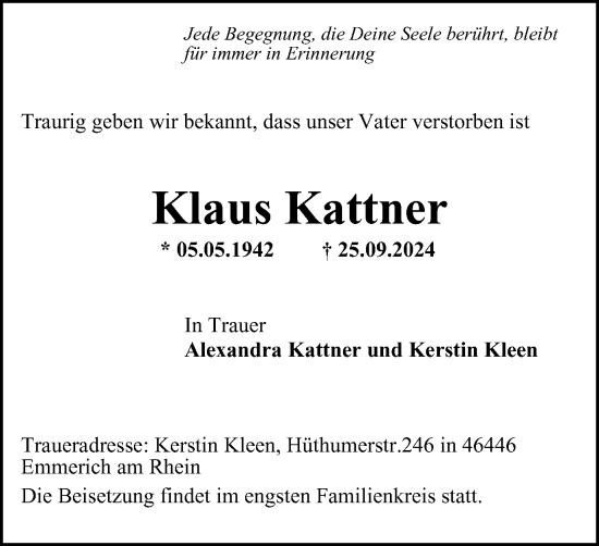 Traueranzeige von Klaus Kattner von Tageszeitung