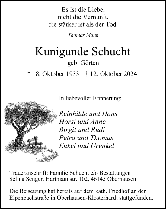 Traueranzeige von Kunigunde Schucht von Tageszeitung