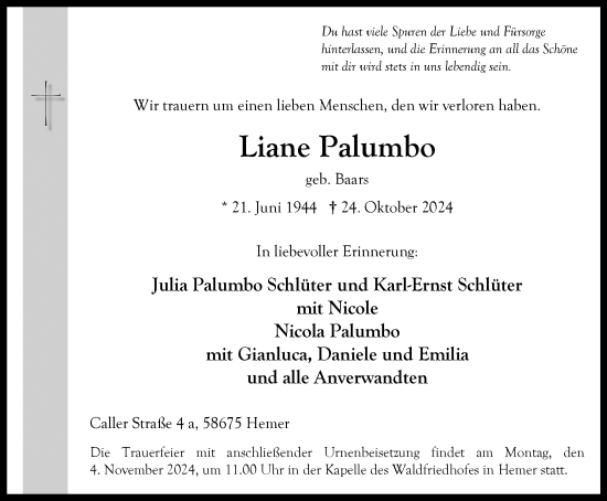 Traueranzeige von Liane Palumbo von Tageszeitung