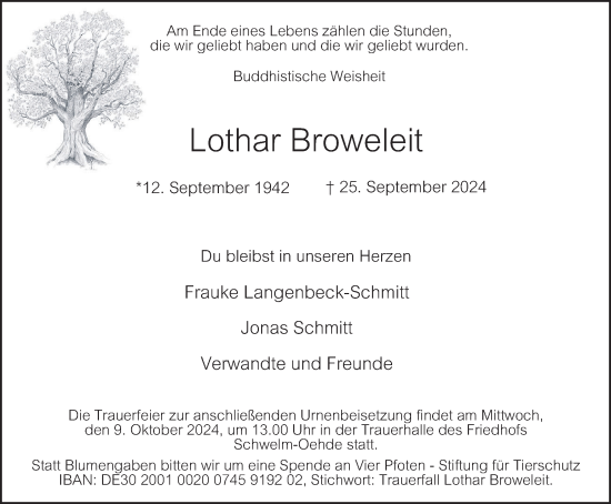 Traueranzeige von Lothar Broweleit von Tageszeitung