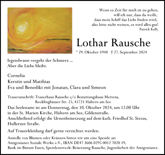 Traueranzeige von Lothar Rausche von Tageszeitung