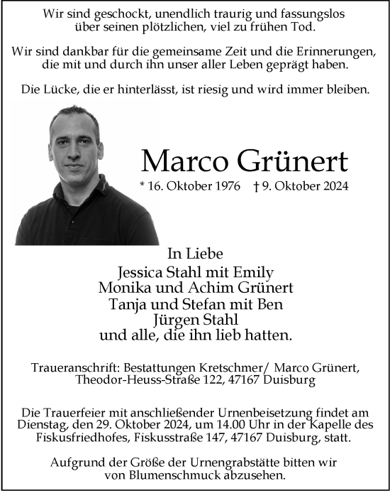 Traueranzeige von Marco Grünert von Tageszeitung