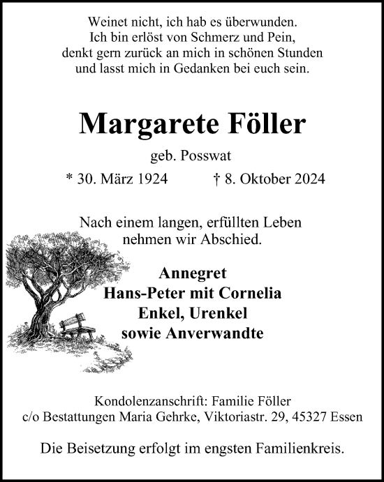Traueranzeige von Margarete Föller von Tageszeitung