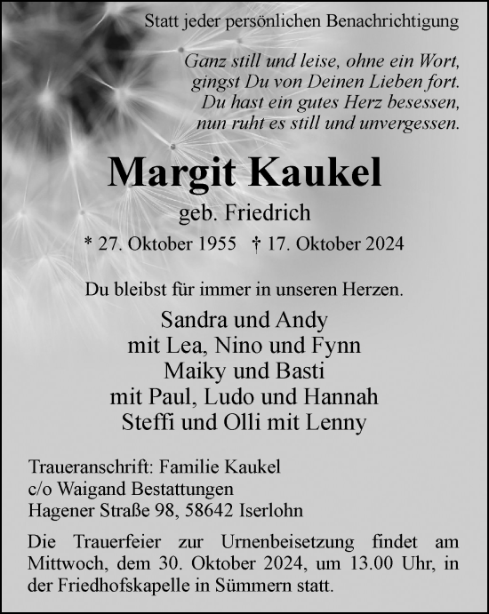 Traueranzeige von Margit Kaukel von Tageszeitung