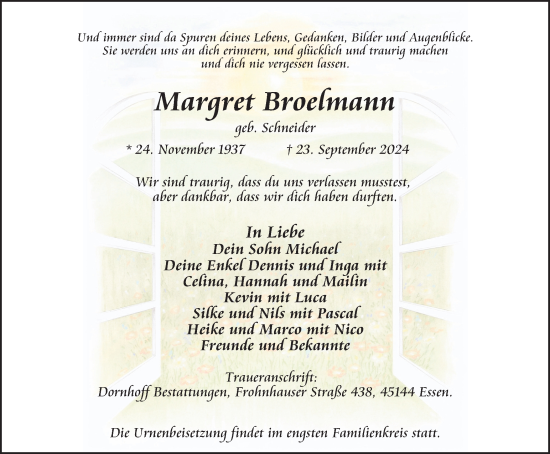 Traueranzeige von Margret Broelmann von Tageszeitung