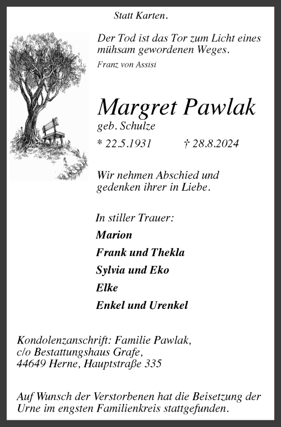 Traueranzeige von Margret Pawlak von Tageszeitung