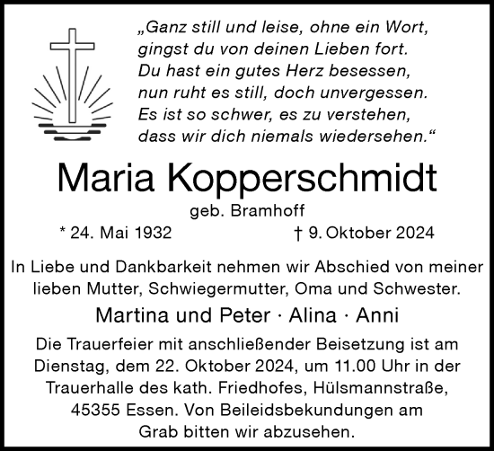 Traueranzeige von Maria Kopperschmidt von Tageszeitung