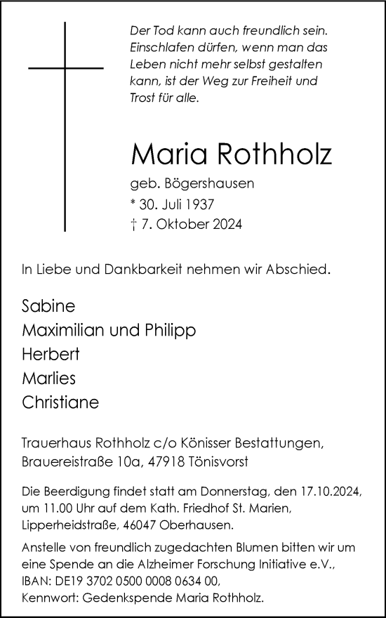 Traueranzeige von Maria Rothholz von Tageszeitung