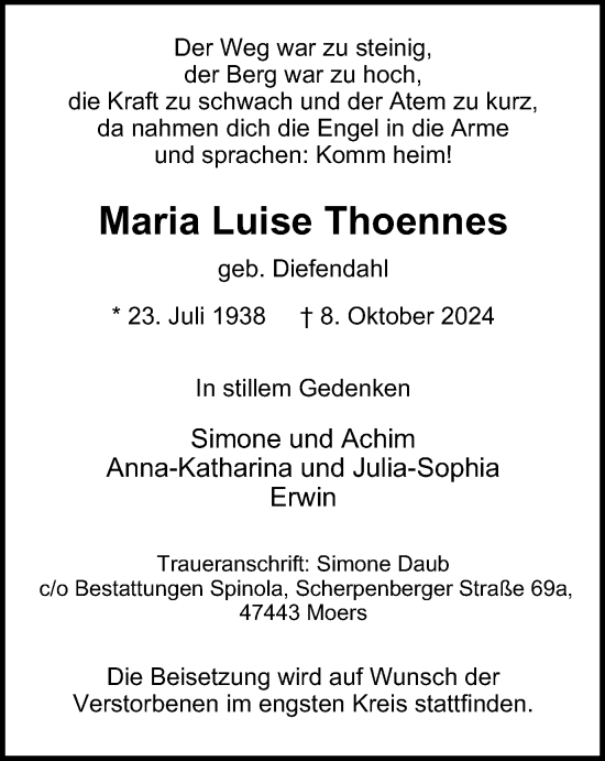 Traueranzeige von Maria Luise Thoennes von Tageszeitung