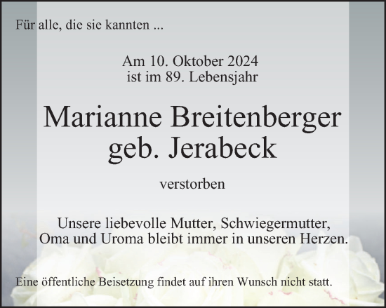 Traueranzeige von Marianne Breitenberger von Tageszeitung