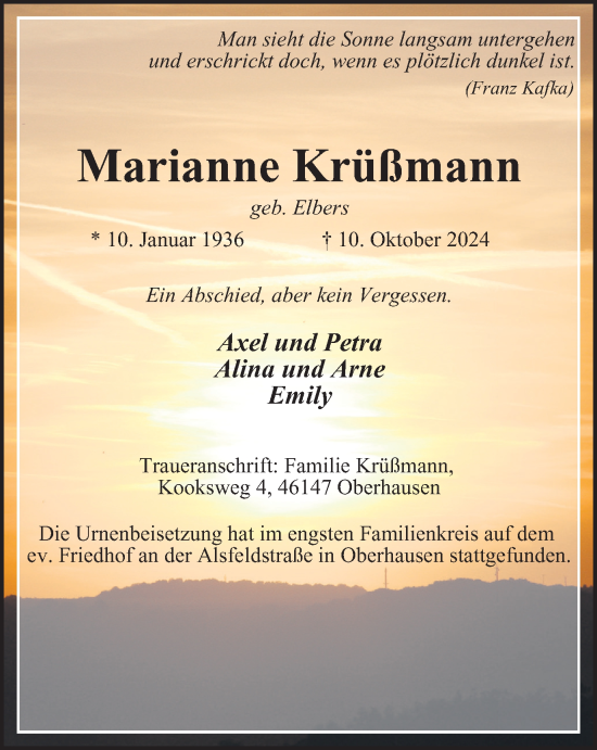 Traueranzeige von Marianne Krüßmann von Tageszeitung