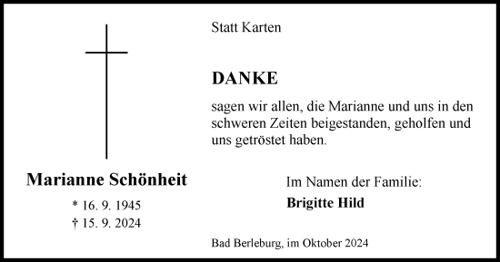 Traueranzeige von Marianne Schönheit von Tageszeitung