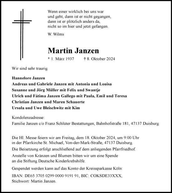 Traueranzeige von Martin Janzen von Tageszeitung