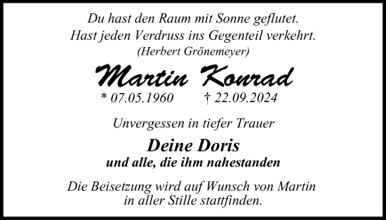 Traueranzeige von Martin Konrad von Tageszeitung