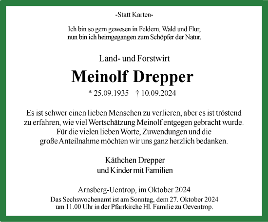 Traueranzeige von Meinolf Drepper von Tageszeitung