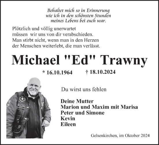 Traueranzeige von Michael Trawny von Tageszeitung