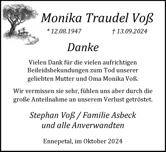 Traueranzeige von Monika Traudel Voß von Tageszeitung