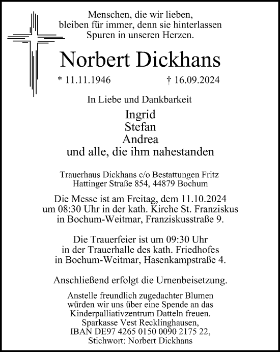 Traueranzeige von Norbert Dickhans von Tageszeitung